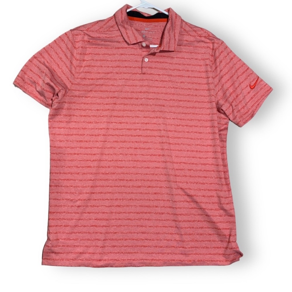 Nike Dri-fit Mens Polo Golf Shirt Large Red White Striped Athletic Breathable